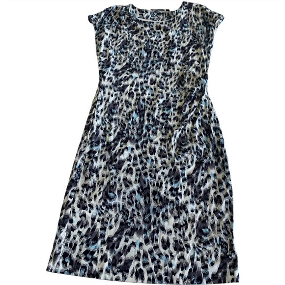 HUGO BOSS Vintage Tortoise Art Large Basic Shift Casual Women Mini Dress Leopard - Picture 1 of 12